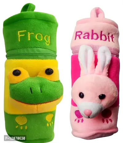 Mopslik Cute Velvet Baby Warm Milk Feeding Bottle Cover (Rabbit-Frog, Pack of 2)
