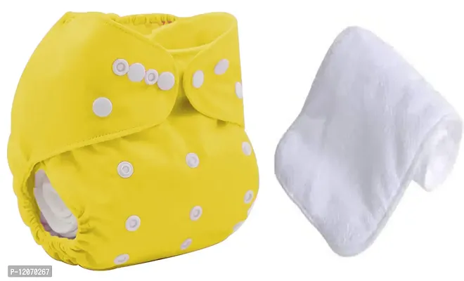 Mopslik - Reusable Adjustable Washable button Cloth Diaper with 4 Layered Insert (Yellow)