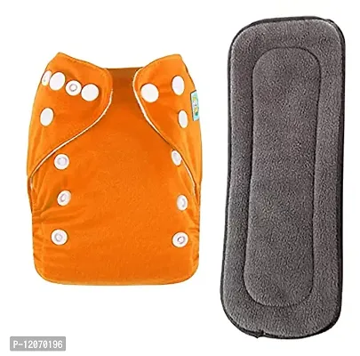 Mopslik - Reusable Adjustable Washable button Cloth Diaper with 5 Layered Insert (Orange)