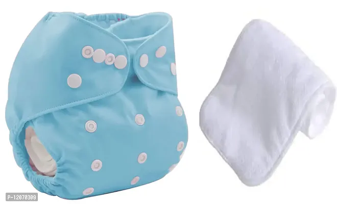 Mopslik - Reusable Adjustable Washable button Cloth Diaper with 4 Layered Insert (Blue)