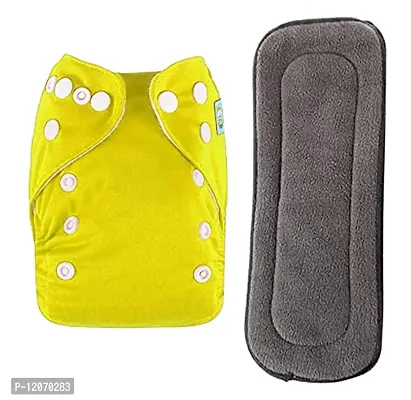 Mopslik - Reusable Adjustable Washable button Cloth Diaper with 5 Layered Insert (Yellow)-thumb0