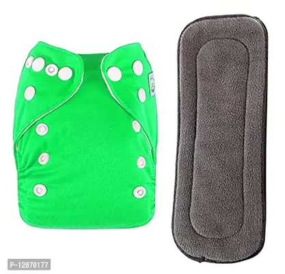 Mopslik - Reusable Adjustable Washable button Cloth Diaper with 5 Layered Insert (Green)