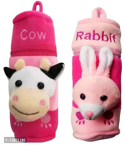 Mopslik Cute Velvet Baby Warm Milk Feeding Bottle Cover (Rabbit-Cow, Pack of 2)-thumb0