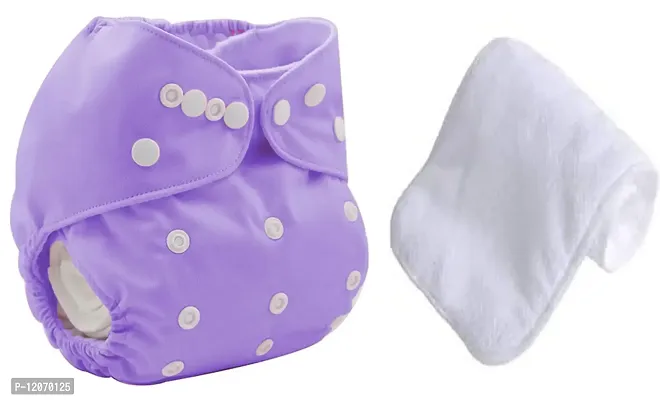 Mopslik - Reusable Adjustable Washable button Cloth Diaper with 4 Layered Insert (Purple)-thumb0