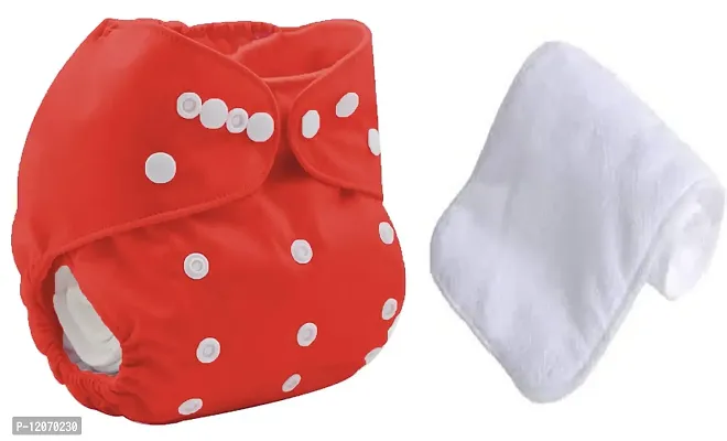 Mopslik - Reusable Adjustable Washable button Cloth Diaper with 4 Layered Insert (Red)