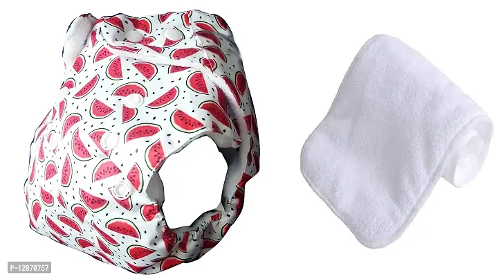 Mopslik Baby Washable, Adjustable, Reusable Cloth Diaper, with 3 Layer Insert (0 to 3 Yrs Upto 15 Kgs) (White Watermelon)