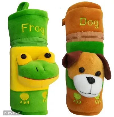 Mopslik Cute Velvet Baby Warm Milk Feeding Bottle Cover (Dog-Frog, Pack of 2)