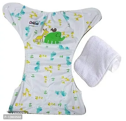 Mopslik - Printed Reusable Adjustable Washable Cloth Diapers With 4 Layered Insert (Elephant)