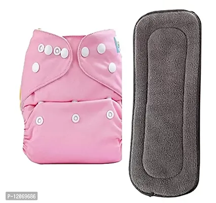 Mopslik - Reusable Adjustable Washable button Cloth Diaper with 5 Layered Insert (Pink)