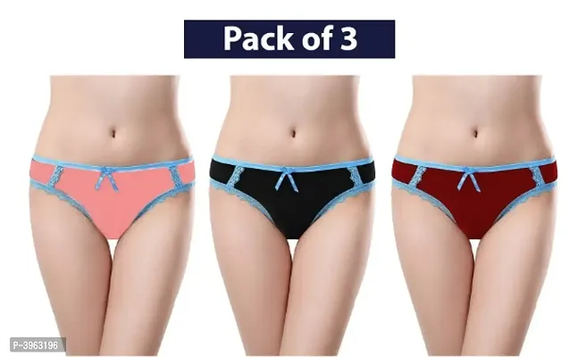 Imported Premium Cotton Fancy Lace Panty  / Panties - Set of 3