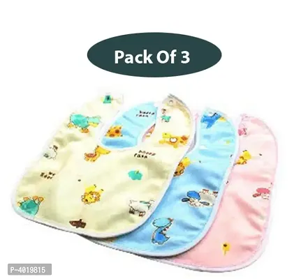 Baby Soft Velvet 1 Side Waterproof Bibs  - ( Random Colors - Pack Of - 3  )-thumb0