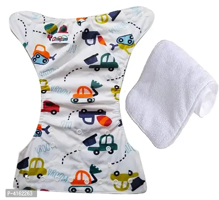 Printed Washable Reusable Adjustable Cloth Diapers With Absorbing Insert Pad - Cars