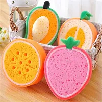 Cute Fruit Shaped Super Soft Bath Sponge For Babies and Kids -  Pack Of 2 (Assorted Colors)-thumb1