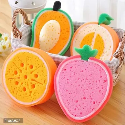 Cute Fruit Shaped Super Soft Bath Sponge For Babies and Kids -  Pack Of 2 (Assorted Colors)-thumb2