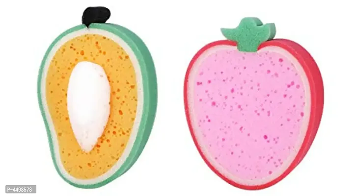 Cute Fruit Shaped Super Soft Bath Sponge For Babies and Kids -  Pack Of 2 (Assorted Colors)-thumb3