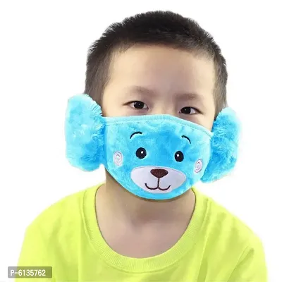 Kids   3 to 12 Years Soft Warm Winter Plush Earmuff Face Mask - Blue