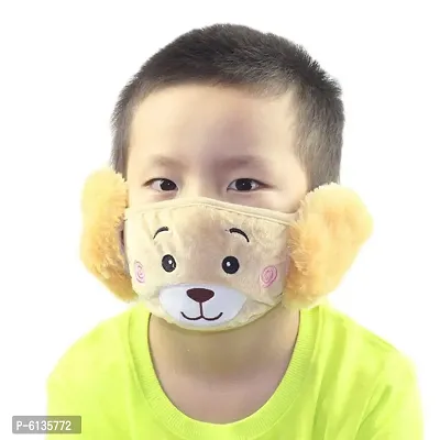 Kids   3 to 12 Years Soft Warm Winter Plush Earmuff Face Mask - Brown