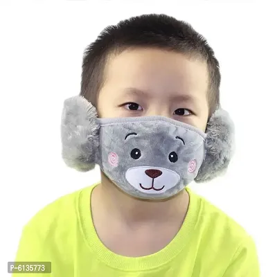 Kids   3 to 12 Years Soft Warm Winter Plush Earmuff Face Mask - Grey