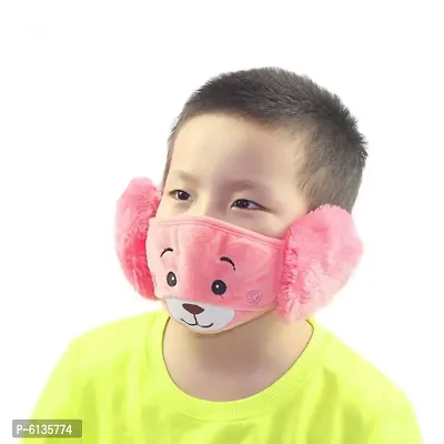 Kids   3 to 12 Years Soft Warm Winter Plush Earmuff Face Mask - Peach