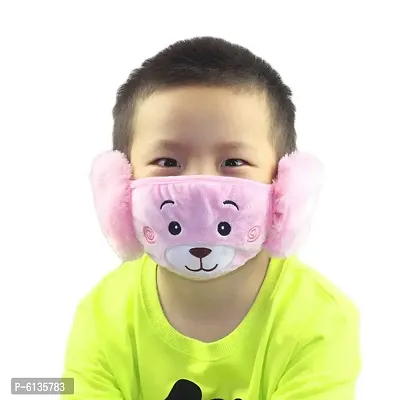 Kids   3 to 12 Years Soft Warm Winter Plush Earmuff Face Mask - Pink