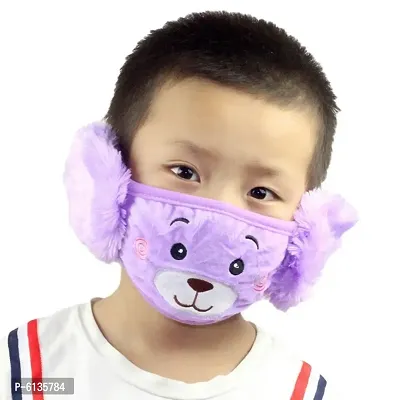 Kids   3 to 12 Years Soft Warm Winter Plush Earmuff Face Mask - Violet-thumb0