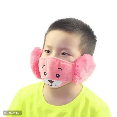 Kids Boys Warm Winter Plush Cartoon Ear Muff Face Mask - Peach-thumb0