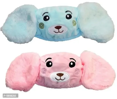 Pack Of 2  - Kids Girls  Warm Winter Plush Cartoon Ear Muff Face Mask - Blue Pink-thumb2