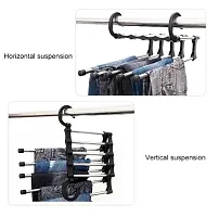 5 in 1 Foldable Space Saving Pant Jeans Trouser Hangers (Black Silver) Pack Of 3-thumb1