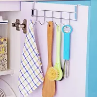 Metal Hanger Cabinet Organizer Stand Hanger for Kitchen with 5 Hooks (Silver) (Pack of 2)-thumb2