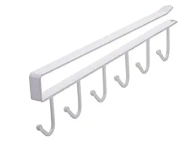 RD MALL Multi-functional 6 Hooks Under Shelf Cup Holder Hanging Hook Rack Holder Under Cabinet Closet Without Drilling (White, 1 piece)