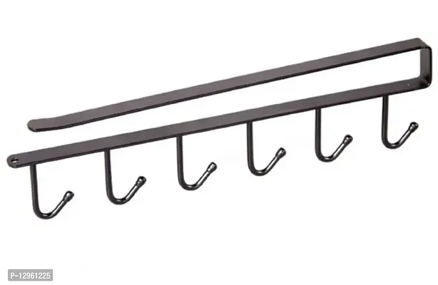 Metal Hanger Under Shelf Coffee Mug Cup Holder Rack Organizer Stand for Kitchen Counter, Cabinet, Table with 6 Hooks ( Black ) (Pack of 1)-thumb2