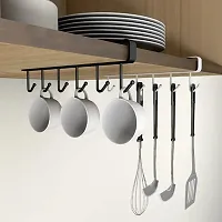 Metal Hanger Under Shelf Coffee Mug Cup Holder Rack Organizer Stand for Kitchen Counter, Cabinet, Table with 6 Hooks ( Black ) (Pack of 1)-thumb3