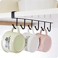 Metal Hanger Under Shelf Coffee Mug Cup Holder Rack Organizer Stand for Kitchen Counter, Cabinet, Table with 6 Hooks ( Black ) (Pack of 1)-thumb4