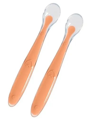 Soft Silicone Gel Tip Baby Infant Feeding Training Spoon Pack of 2 - Orange