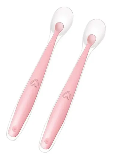 Soft Silicone Gel Tip Baby Infant Feeding Training Spoon Pack of 2 - Pink