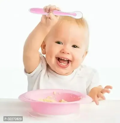 Soft Silicone Gel Tip Baby Infant Feeding Training Spoon Pack of 2 - Pink-thumb2