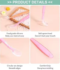 Soft Silicone Gel Tip Baby Infant Feeding Training Spoon Pack of 2 - Pink-thumb2