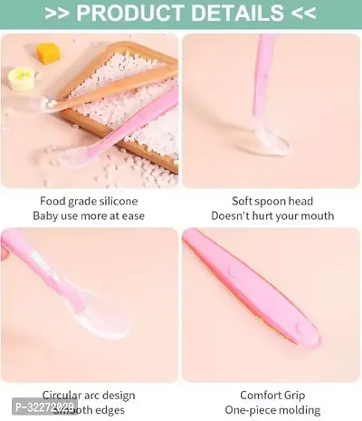 Soft Silicone Gel Tip Baby Infant Feeding Training Spoon Pack of 2 - Pink-thumb3