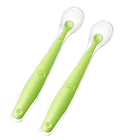 Soft Silicone Gel Tip Baby Infant Feeding Training Spoon Pack of 2 - Green