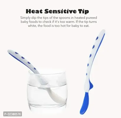 2 Pcs Soft Silicone Tip Baby Feeding Heat Sensitive Colour Changing Temperature Sensing Spoon (Blue)-thumb5