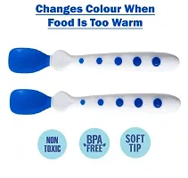 2 Pcs Soft Silicone Tip Baby Feeding Heat Sensitive Colour Changing Temperature Sensing Spoon (Blue)-thumb1