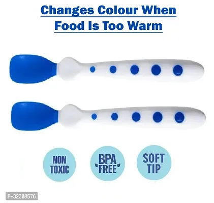 2 Pcs Soft Silicone Tip Baby Feeding Heat Sensitive Colour Changing Temperature Sensing Spoon (Blue)-thumb2