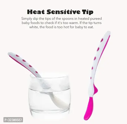 2 Pcs Soft Silicone Tip Baby Feeding Heat Sensitive Colour Changing Temperature Sensing Spoon (Pink)-thumb4