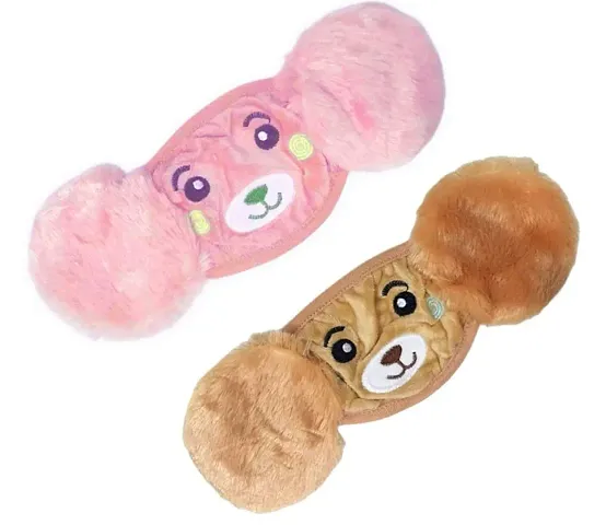 Pack Of 2 Unisex Kids 4 - 12 Years Warm Winter Fleece Cartoon  Earmuff With Face  Mask - Brown and Pink