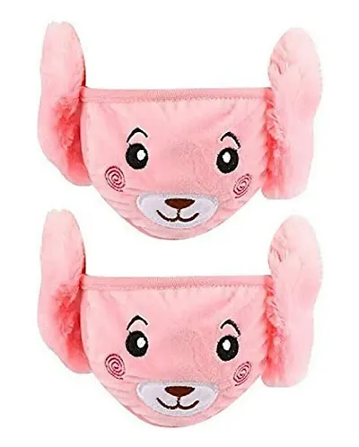 Pack Of 2 Warm Winter Fleece  Boys and Girls Earmuff With Face  Mask -  Pink