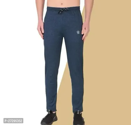 Stylish Navy Blue Cotton Blend Solid Regular Track Pants For Men