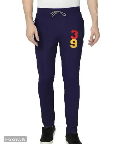 Stylish Navy Blue Cotton Blend Solid Regular Track Pants For Men-thumb0