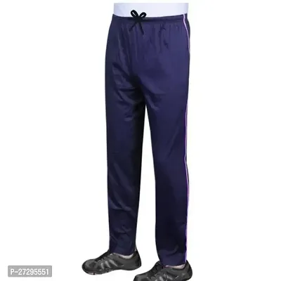 Stylish Blue Cotton Blend Solid Regular Track Pants For Men-thumb0