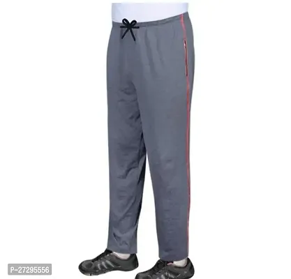 Stylish Grey Cotton Blend Solid Regular Track Pants For Men-thumb0