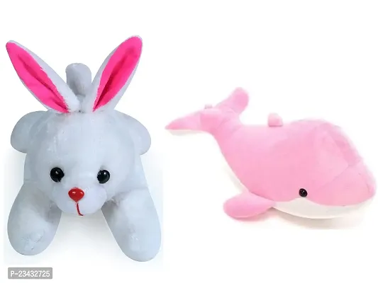 Rabbit and Pink Fish Plush Soft Toy Cute Kids Birthday Animal Baby Boys/Girls (Rabbit - 25 and Pink Fish - 30 cm)